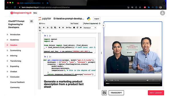 New course — ChatGPT Prompt Engineering for Developers: Learn how to use ChatGPT's API to build applications for text processing, robotic process automation, coaching, and more